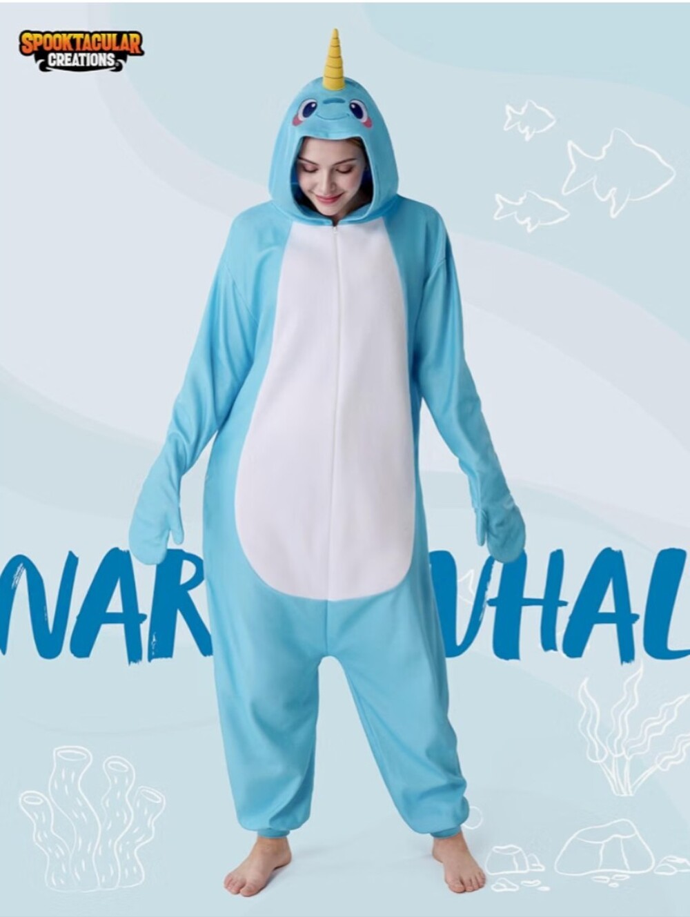 Adult Spooktactular Creations Blue Narwhal Costume Onesie, M